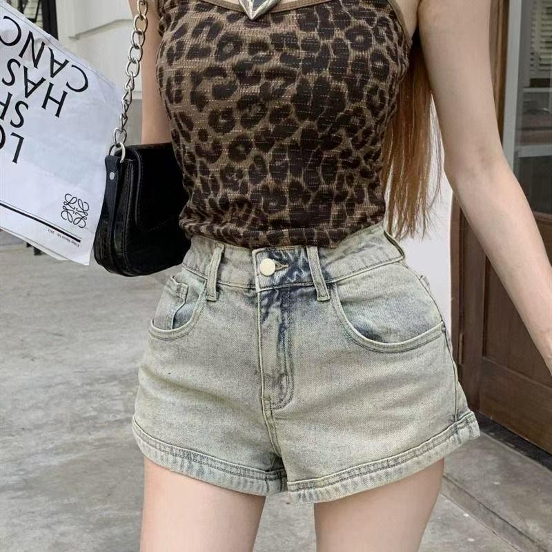 2025 Women's High Waist Retro Denim Shorts - Distressed, Wide Leg, Versatile & Slimming