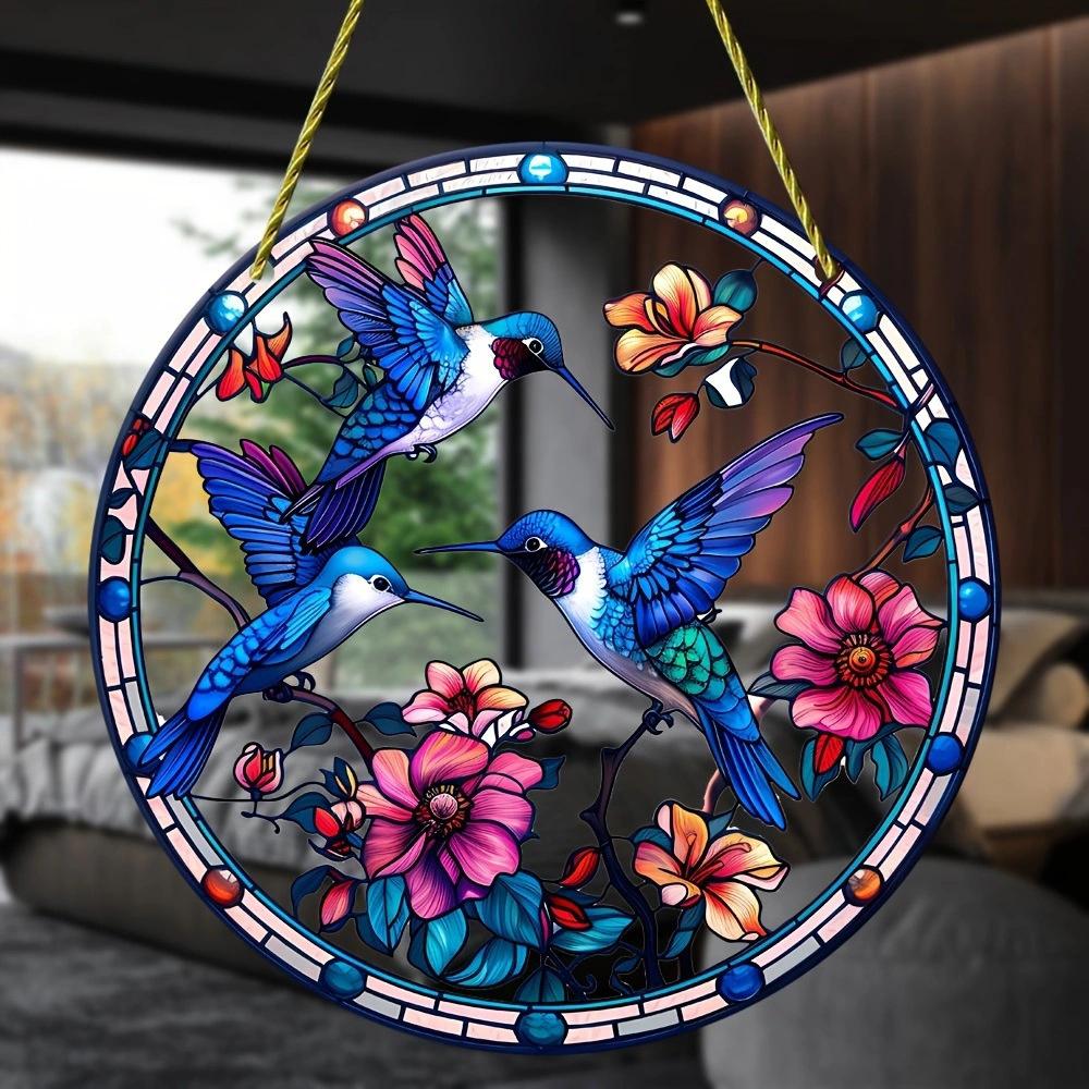 2D Acrylic Flat Printing Birds And Flowers Animal Pendant Home Tree Window Hanging Decor Gift Pet Lover Car Backpack Ornament