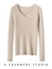 Women's 100% Pure Cashmere V-neck Seamless Ribbed Slim-fit Sweater
