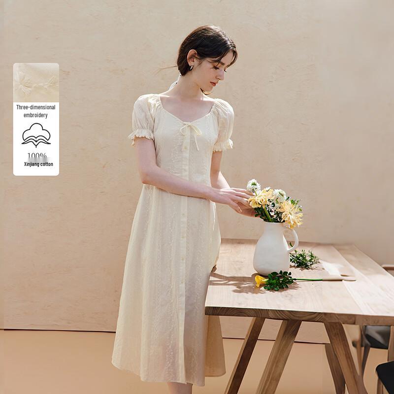 INMAN 100% Xinjiang Cotton Embroidered Tea Dress L