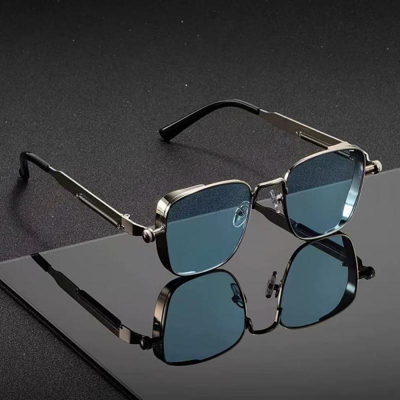 

New Driving Sun Glasses Vintage Steampunk Square Sun Glasses Metal Frame with Spring Hinges Women Eyepiece Trendy Glasses UV400 W140646WW-