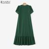 ZANZEA Women Elegant Embroidery Crochet Patchwork Short Sleeve Long Dress