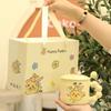 Cute Butter Ceramic Cup Mug with Lid Spoon High Value Birthday Gift Opening Event Souvenir Gift Cup