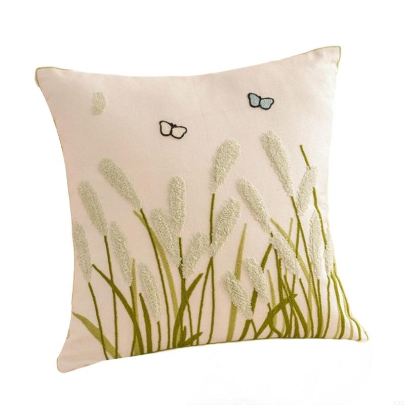 Pillowcase Flower Embroidered Canvas Cotton Pillowcase Soft Breathable Cushion Cover For Sofa Bedroom Home Decoration X3UC