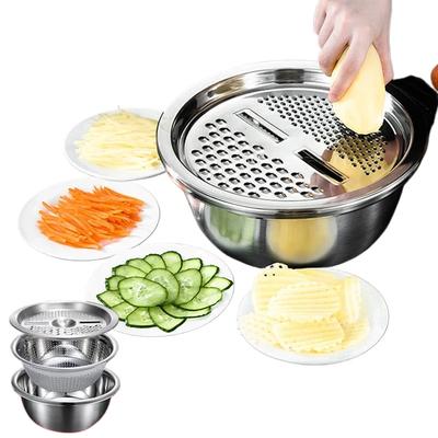3 in 1 Roestvrijstalen Groente Zeef Snijmachine Snijder Raspen Afgietmand Groente Salade Maker Kom Keuken Accessoires Gereedschap