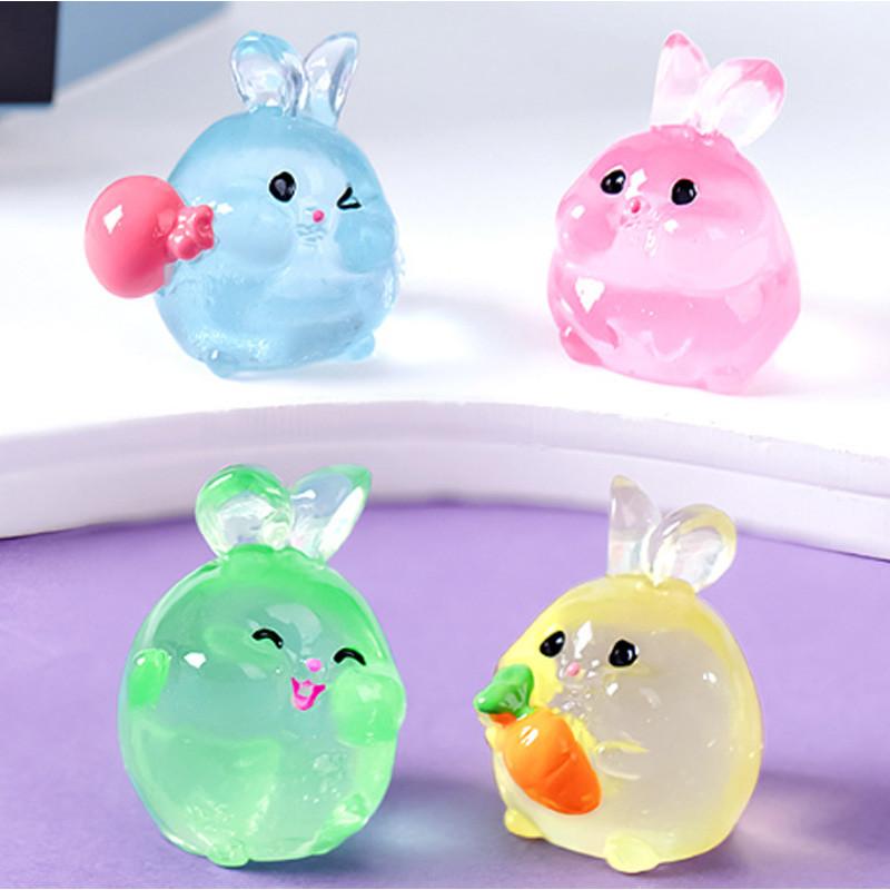 Cute Glowing Fat Bunny Resin Figurines Miniature Desk And Car Decor