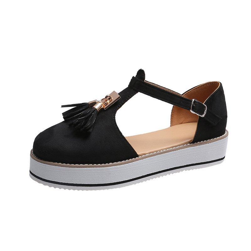 Popular Summer Fashion Plus Size Flat Shoes Hollow Tassel Roman Sponge Shoes Thick Soled European and American Sandals
