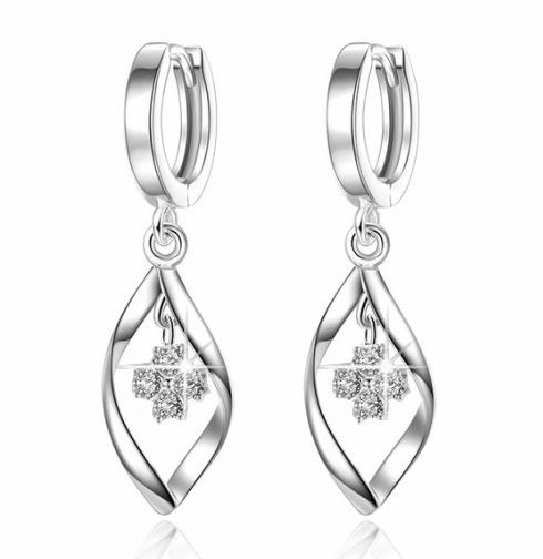 Pink Blue White Zircon Love Heart Female Drop Earrings For Women Dainty Jewelry Trend Silver Color Crystal Stone Wedding Earring