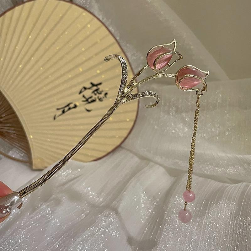 Elegant Retro Tassel Hairpin for Hanfu Updo - Women's Chinese Style Metal Hair Clip