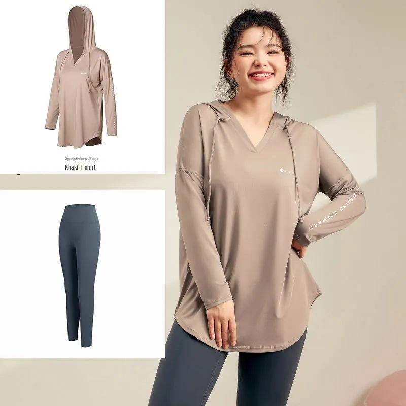 Plus Size Quick-Dry Yoga Set: Hooded Long-Sleeve Top and Pants for Chubby Sisters