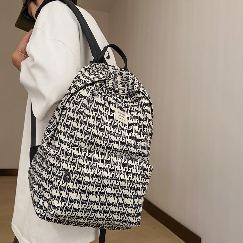 Print Backpack Large Capacity Student Schoolbag Men Letter Backpack