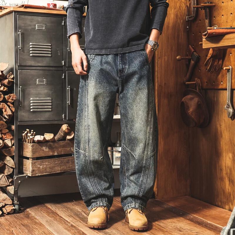 Men's American Retro Washed Loose-Fit Straight-Leg Jeans