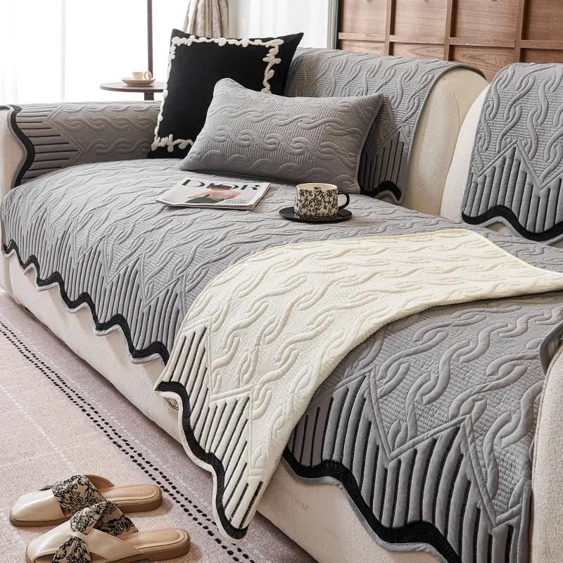 Gepolsterter Plüsch Sofaschoner Gerade Reihe Premium Gefühl Couch Handtuch Matte Rutschfest Tierfreundlich Maschine Einfache Pflege 70x70cm gray