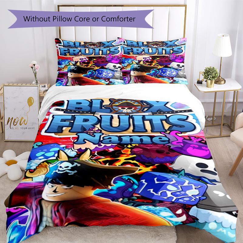 3pcs Custom Name Blox Fruits Bedding Set Duvet Cover Closure Includes 1 Duvet Cover & 2 Pillowcases, Soft and Comfortable for All Seasons.