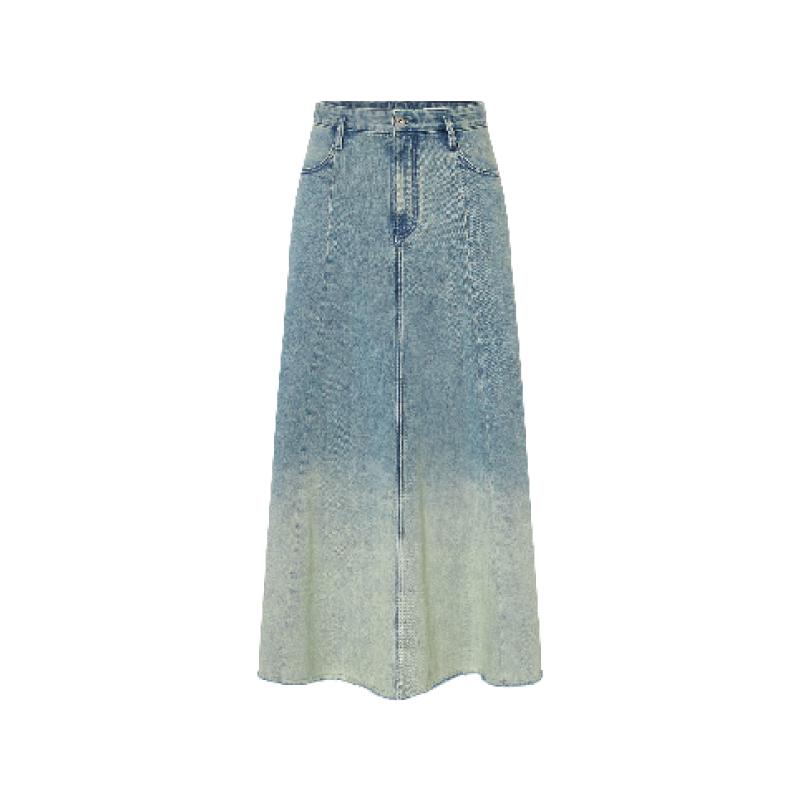 Edition Washed Gradient Frayed Hem Denim A-Line Long Skirt M 165