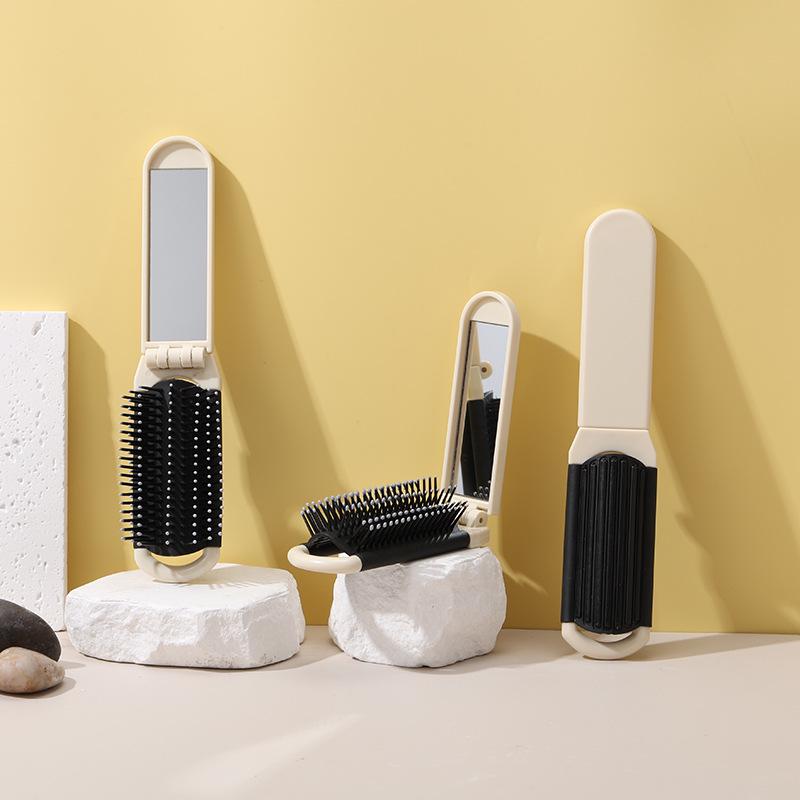 Portable Folding Mirror & Massage Comb for Girls - Travel-Friendly Hair & Makeup Accessory