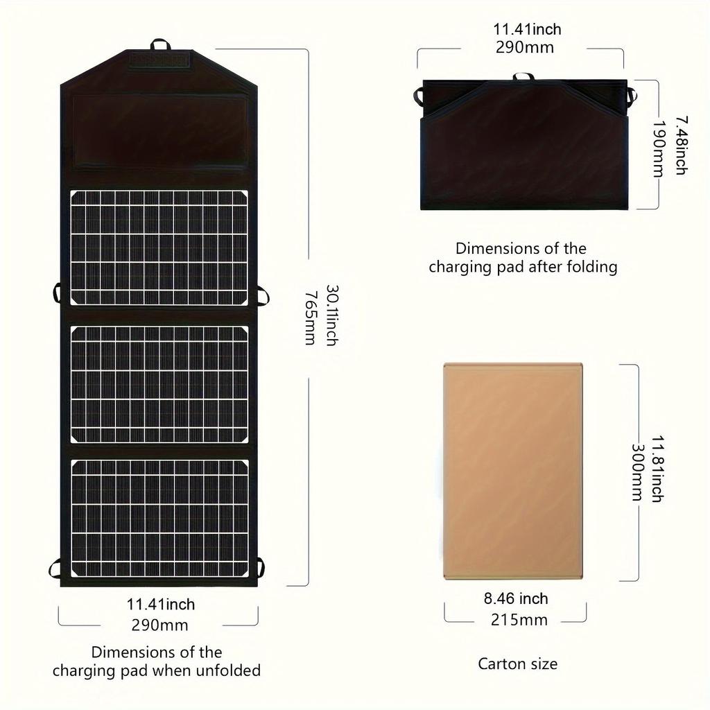 Ein faltbares Solarpanel, ein tragbares Solarladegerät mit zwei USB-Anschlüssen, geeignet für tragbare Kraftwerke, Powerbanks,