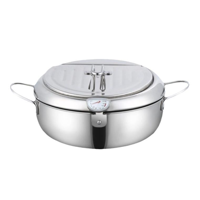 Japanese Stainless Steel Multi-Functional Tempura Frying Pot with Controllable Temperature & Double Handles