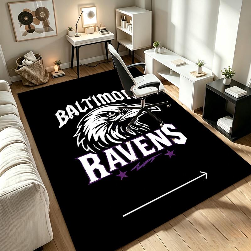 Baltimore Ravens Teppich Rutschfeste Indoor-Matte Geeignet für Bürostuhl Wohnzimmer Computertisch Dekorative Home-Office-Teppich Polyesterfaser-Matte 800