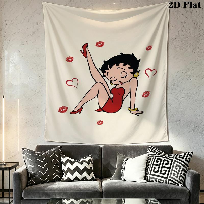 betty boop Wall Tapestry Aesthetic Wall Hanging Printed Fabric Blanket Decorative Tapestries for Bedroom Living Room Home Decor