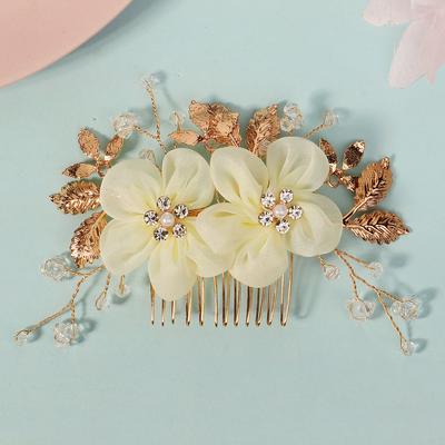 Bridal Jewelry, Beautiful Hairdo, Handmade Comb, Wedding Prom Party Headdress, Fabric Flower Crystal Hair Comb