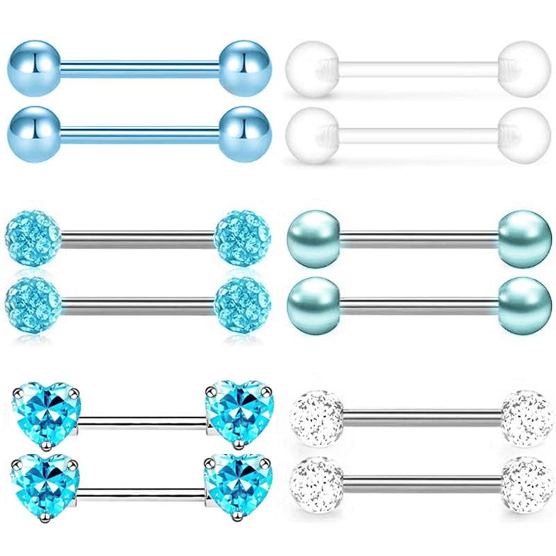 6 Par Kristall Bröstvårta Piercing Smyckeset För Kvinnor Hjärta Cz Bröstvårta Barbells Partihandel Glittrande Bröstvårta Ringar Paket Piercing Pezon Lote