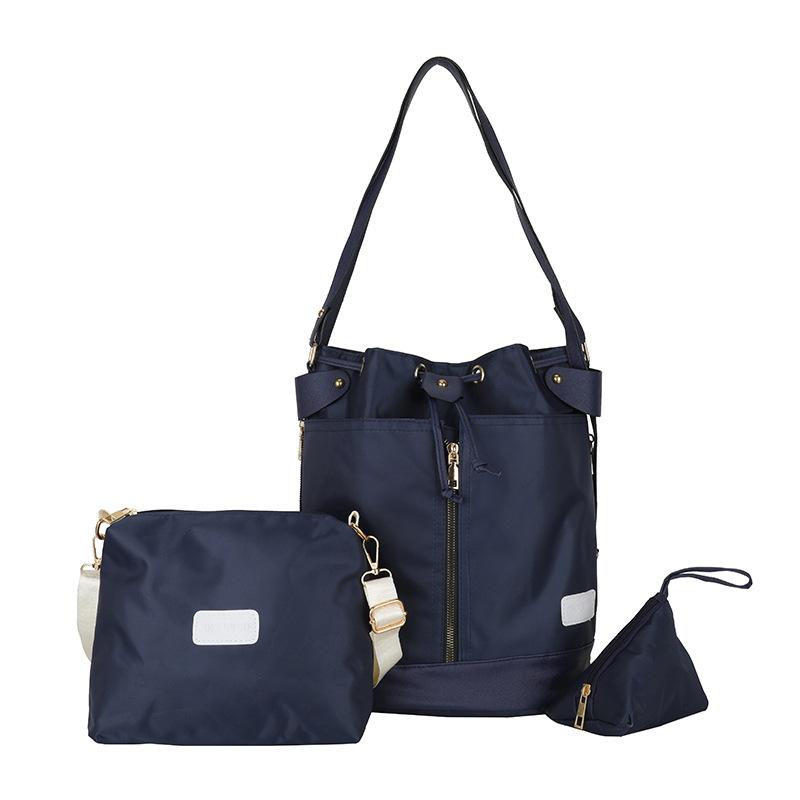 

Сумка-відро з трьох предметів великої місткості на шнурках Нова повсякденна одноколірна приміська сумка 2024 Студентська сумка через плече синій
