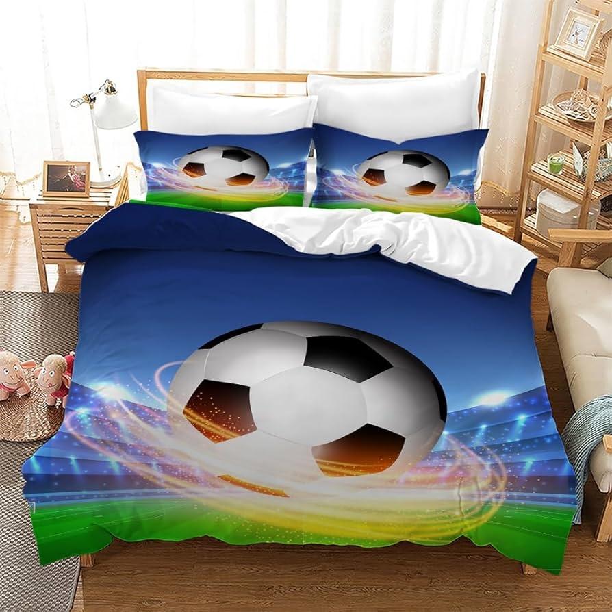 Kinder Fußball Bettbezug Set für Jungen Mädchen Schlafzimmer Deko Bälle Sport Bettwäsche Set Full Queen Mikrofaser Fußball Bettdeckenbezug