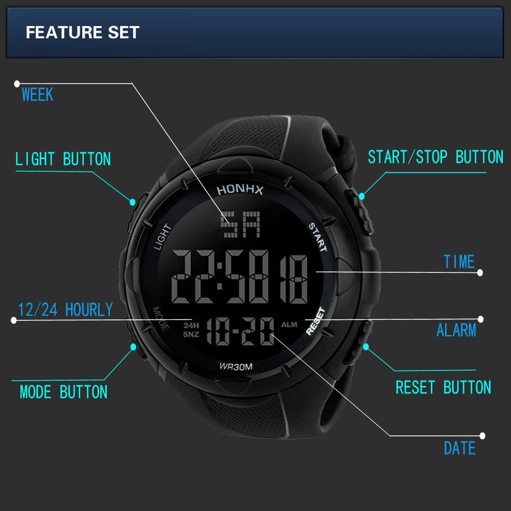 Luxuriöse Herren-Armbanduhr, analog, digital, Militär, Sport, LED, wasserdicht