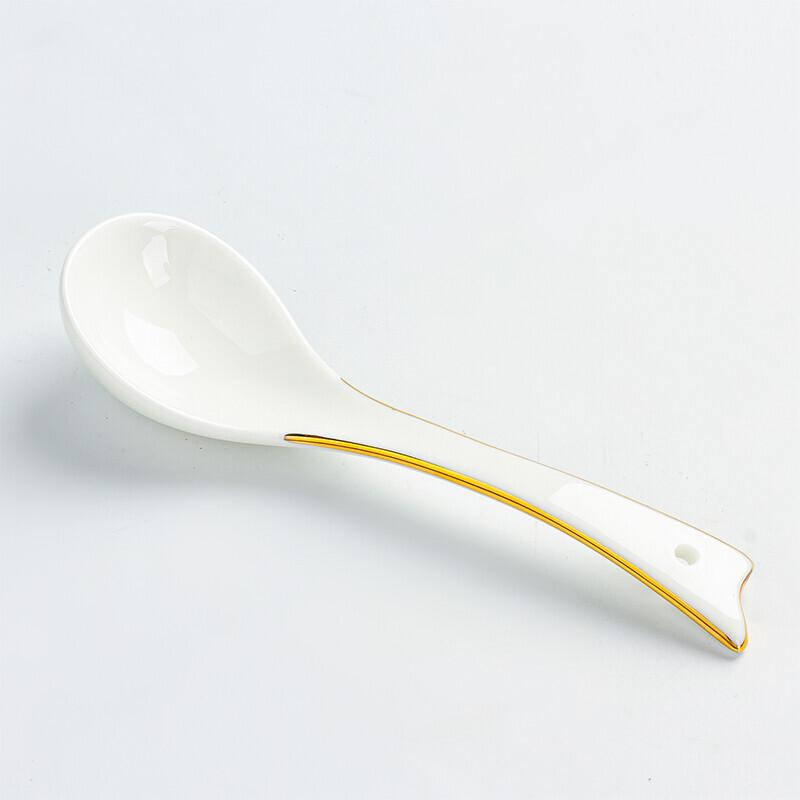 Elegant Gold Rim Bone China Ceramic Soup Spoon