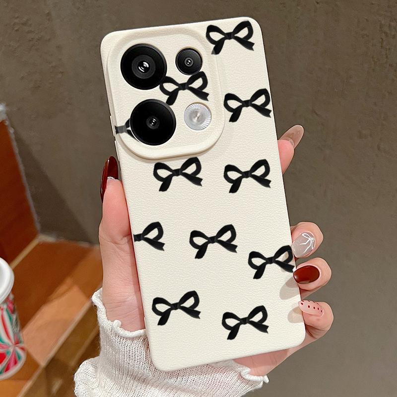 

Мягкий чехол из ТПУ с принтом банта и текстурой из кожи для Xiaomi 13T Pro Poco X7 X6 M6 Pro Redmi Note 14 Pro 13 12 11, матовый тонкий противоударный чехол для телефона Xiaomi Poco X7 белый/бежевый