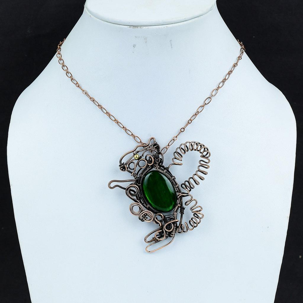 Green Fire Labradorite Pendant Copper Wire Wrapped Pendant Rabbit Design Pendant Handmade Gemstone Pendant Copper Jewelry Anniversary Gifts