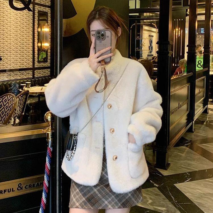 2025 Women's Winter Faux Mink Fur Stand Collar Coat - Small Fragrance Style