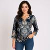 Women's 3/4 Sleeve Shirts V Neck Print Tops Casual Tops Basic Tees Blouse Loose Tops