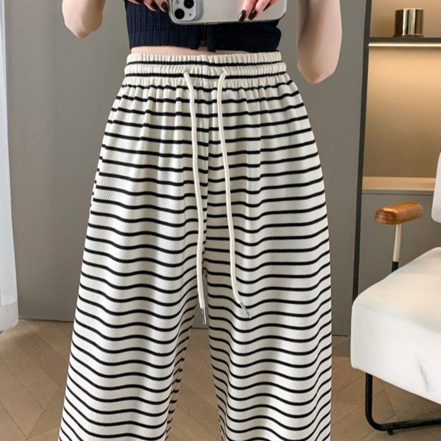 

Широкие брюки в черно-белую полоску для женщин, весна-лето, прямые свободные повседневные брюки, универсальные брюки с принтом зебры One size
