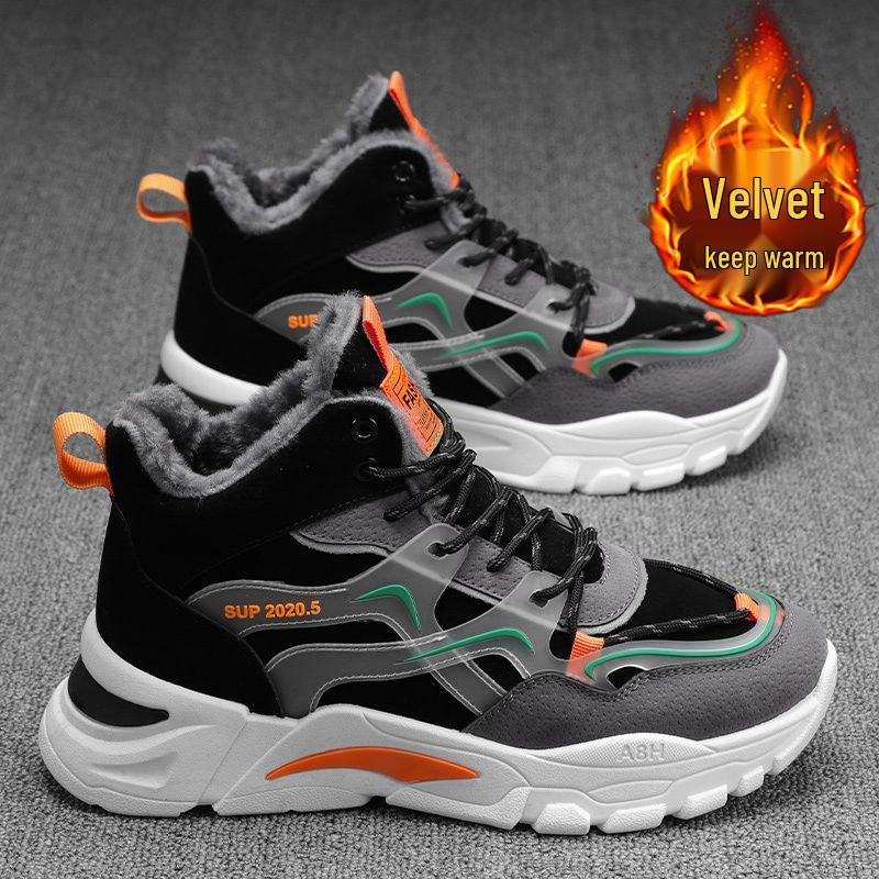 

Мужские кроссовки хай-топы на флисовой подкладке с нескользящей подошвой: Модная обувь на толстой подошве, увеличивающая рост 39