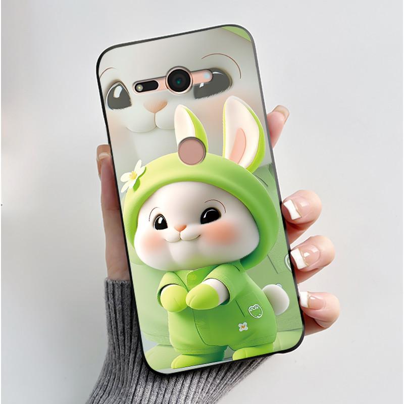 Cute Black Case Phone Case For Sony Xperia XZ2 Compact/SO-05K Protective Shockproof Soft Cover Lovely Fluffy White Bunny