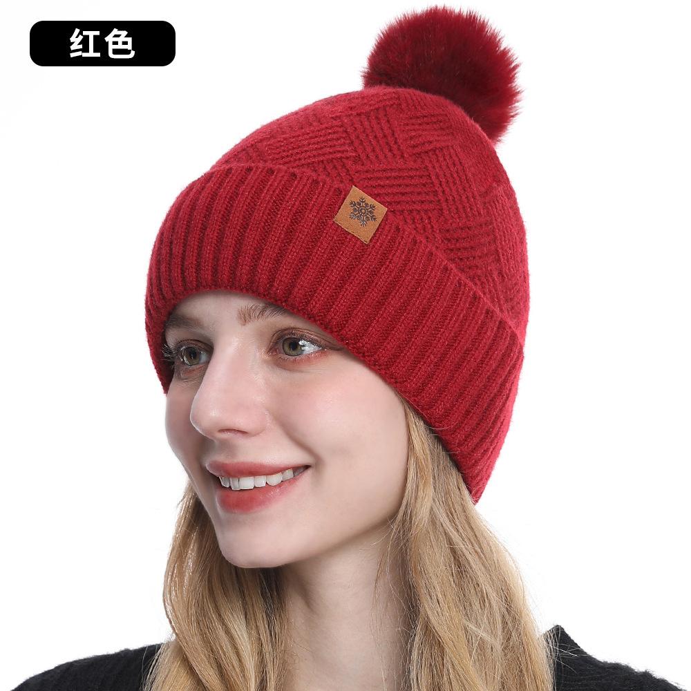 Autumn and winter wool hat scarf gloves three-piece warm double-layer fleece knitted women's knitted hat