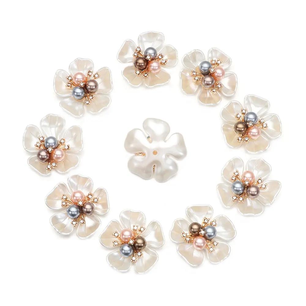 10pcs DIY Crafts Flower Rhinestones Buttons Pearl Button Wedding Decoration Diy Alloy Cryustal Bow Accessories Sewing Button