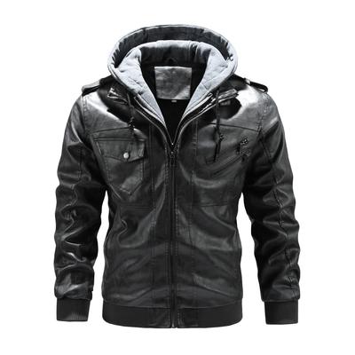 Men's PU Washed Leather Jacket Large Size Leather Jacket Hooded Fake Two-piece Jacket