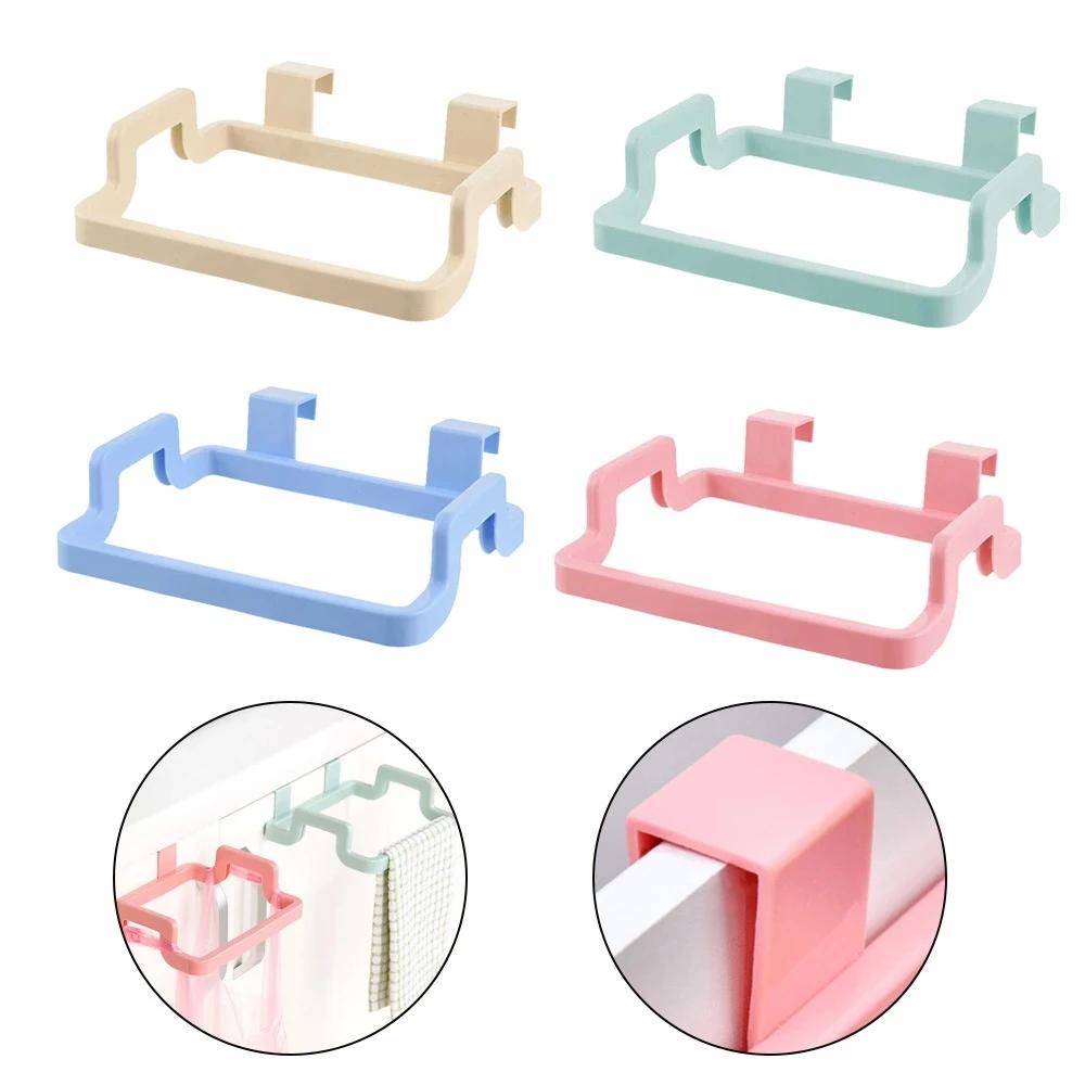 1Pc Creative Plastic Door Back Garbage Bag Rack Kitchen Cabinet Door Rear Cloth Hanger Storage Hook Bracket Simple Kitchenware