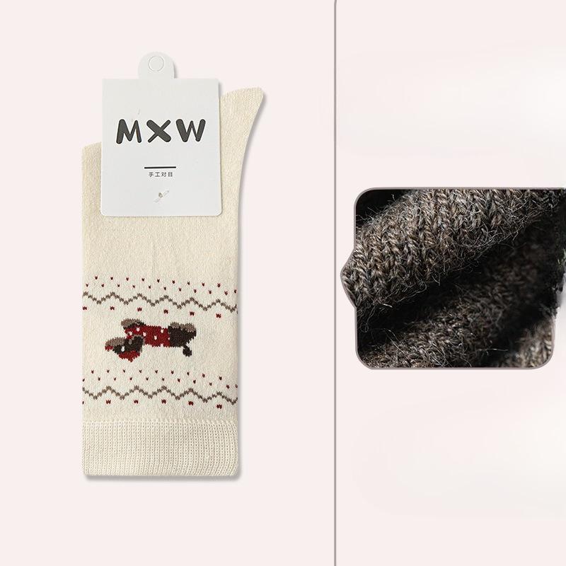 Socks, Women's Autumn and Winter Thickened Dachshund Mid-calf Socks, Cashmere Winter Pile Socks, Long Calf Socks, Warm Wool Socks