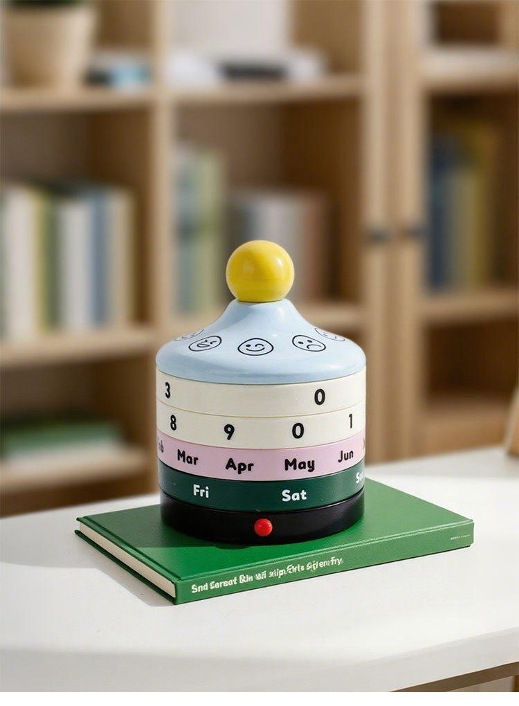 Colorful Rotating Calendar Box Resin Box Ceramic Top Ball Ornament Office Mood Study Instagram Desktop Decoration