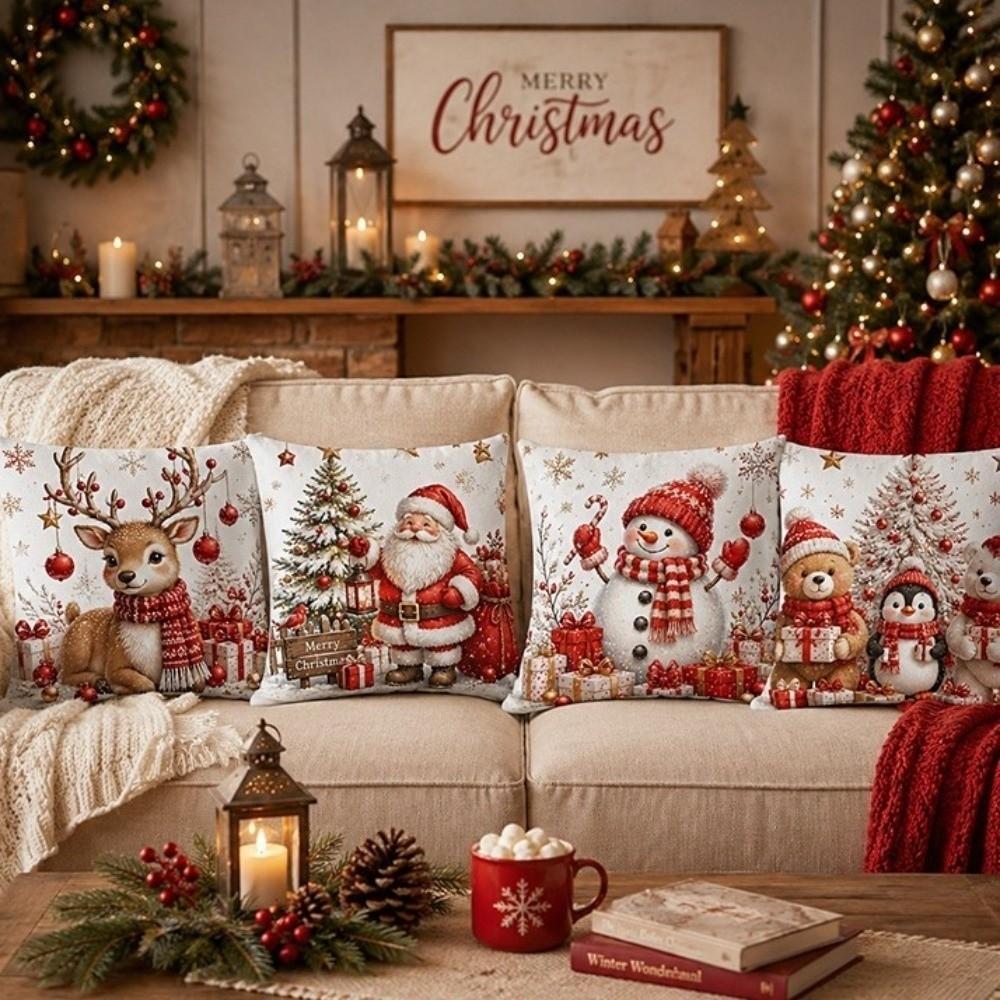 Tree Christmas Pillow Covers Soft Xmas Pillowslip Atmosphere Snowman Pillow Cover Sofa