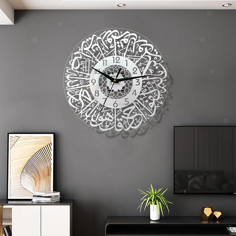 Islamic Acrylic Wall Clock Silent Quartz Mirror Calligraphy Art Hanging Watch for Living Room Bedroom Ramadan Muslim Home Eid Decoration