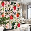 Strawberry & Floral Shower Curtain - Red Strawberries, Green Leaves, Blossoms, Butterflies & Ladybugs,Polyester,70.8x70.8 Inches