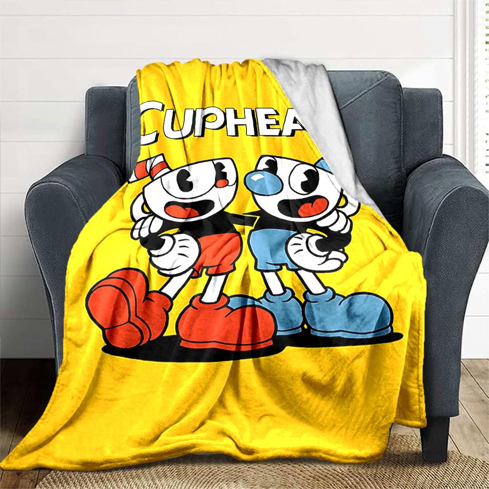 Cuphead Mugman Adventure Flannel Blanket Super Soft Warm Cozy Blanket For Sofa Bed Office Travel Allseason Home Decor Gift