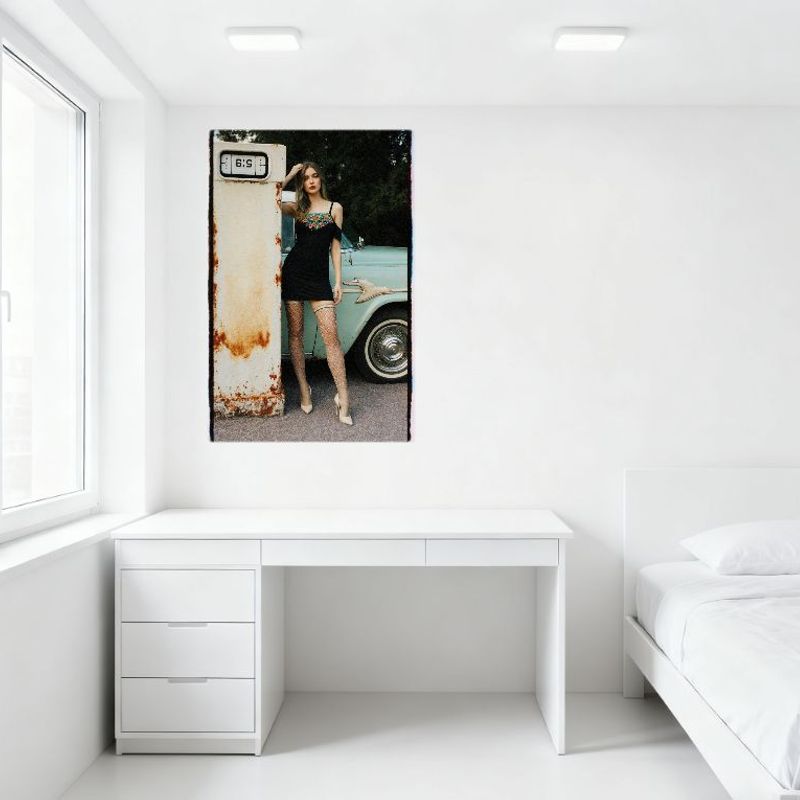 Sexy Woman Vintage Car Gas Pump Retro Tin Sign, Rustic Nostalgic Metal Poster for Bar Pub Home Wall Decor, 8x12 Inch Aged Art Ti
