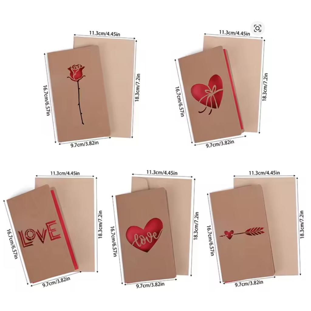 Valentines Day Mothers Day Greeting Card with Envelope Hollow Heart Flowers Gift Card Birthday Party Supplies Wedding Invitation