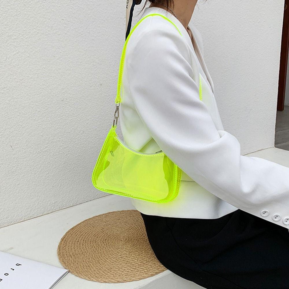 Simple Jelly Color PVC Transparent Shoulder Bag Transparent Zipper Crossbody Bag Clear Korean Style Handbag Girl